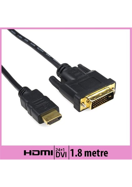 Hdmı To Dvı(24+1) Kablo Yuvarlak Kenarlı Siyah - 1,8M