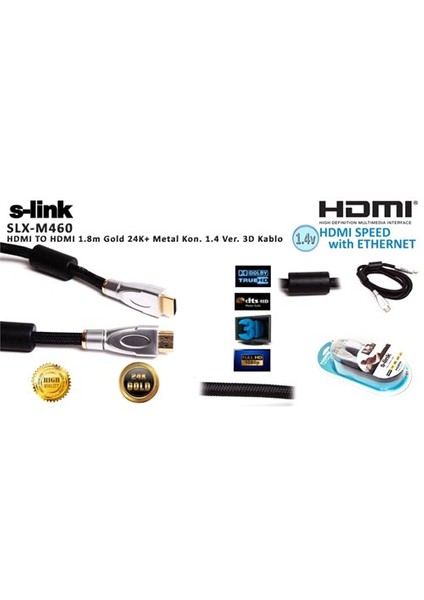 Slx-M460 Hdmı To Hdmı 1.8M Altın Uçlu 24K+ Metal Kon. 1.4 Ver. 3D Kablo