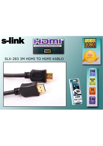 Slx-283 Hdmı To Hdmı 3M Altın Uçlu 24K Kablo
