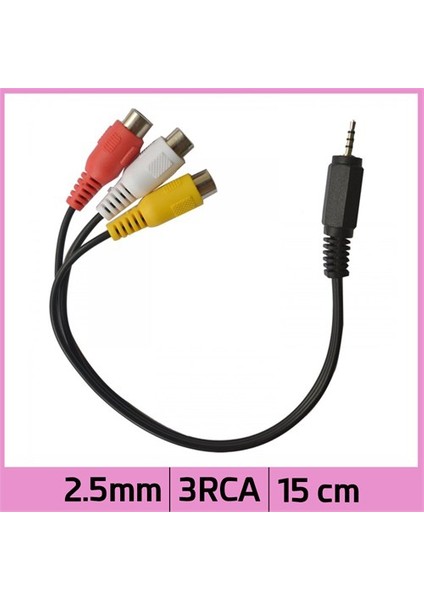 2.5Mm 4 Kutuplu Erkek 3 Rca Plug Dişi A/V Kablo - 15Cm