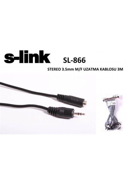 Sl-866 S-Lınk 3 Metre 3.5Mm Jak Stereo Uzatma Kablosu