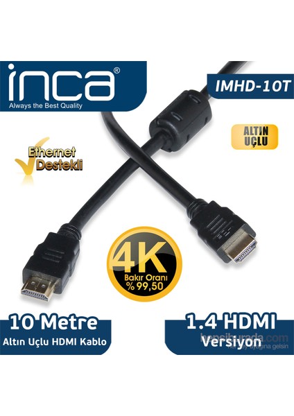 IMHD-10T 10M 4K 1,4 V 3D Altın Uçlu HDMI Kablo