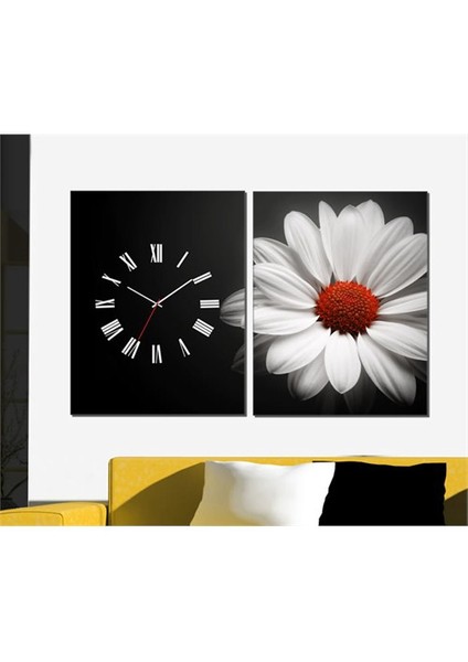 - Daisy 2 Parçalı Canvas Tablo Saat - 63X40cm
