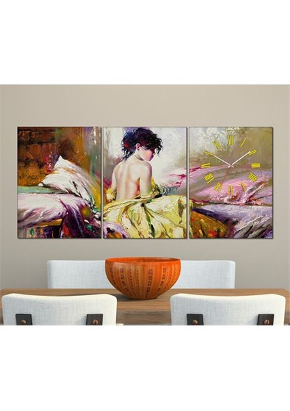 - Alone Women 3 Parçalı Canvas Tablo Saat - 96X40cm
