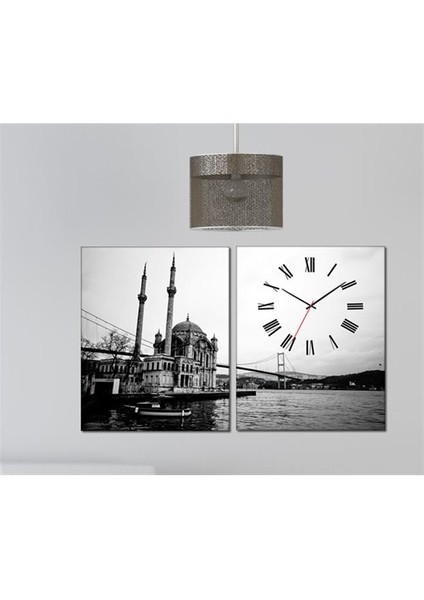 - Ortaköy 2 Parçalı Canvas Tablo Saat - 63X40cm
