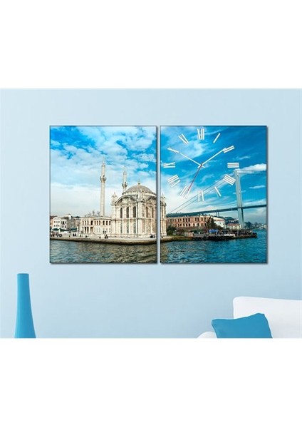 - Ortaköy I 2 Parçalı Canvas Tablo Saat - 63X40cm