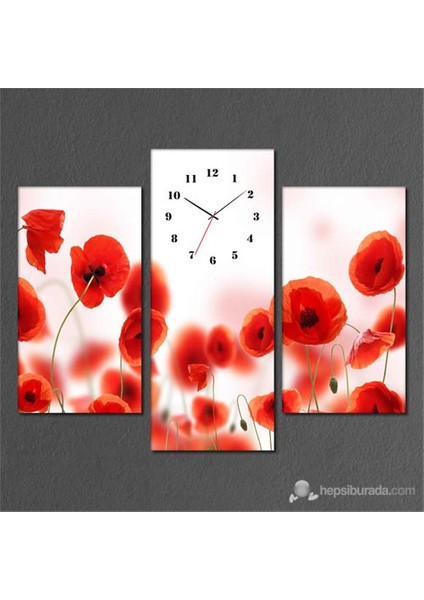 - Weasel Poppy 3 Parçalı Simetrik Canvas Tablo Saat - 80X60cm