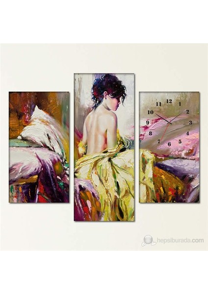 -Alone Women 3 Parçalı Simetrik Canvas Tablo Saat - 80X60cm