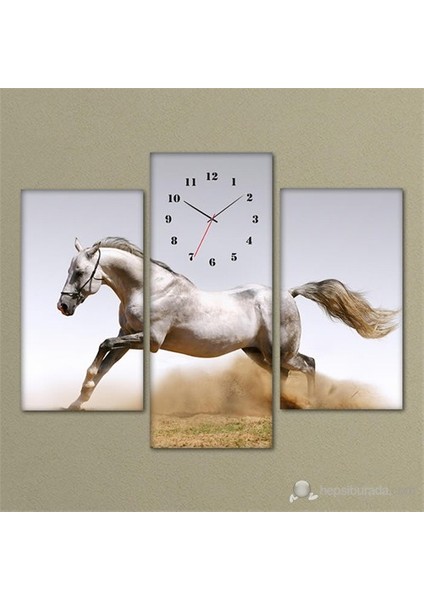 - Rebel Horse 3 Parçalı Simetrik Canvas Tablo Saat - 80X60cm