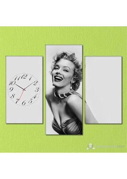 - Marilyn Monroe 3 Parçalı Simetrik Canvas Tablo Saat