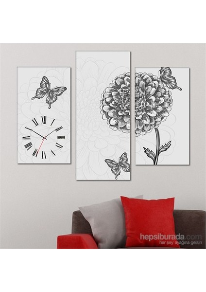 - Butterfly Vector Tablo Saat - 81X60cm - Çerçeve Hediye