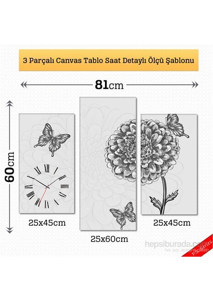 - Butterfly Vector Tablo Saat - 81X60cm - Çerçeve Hediye