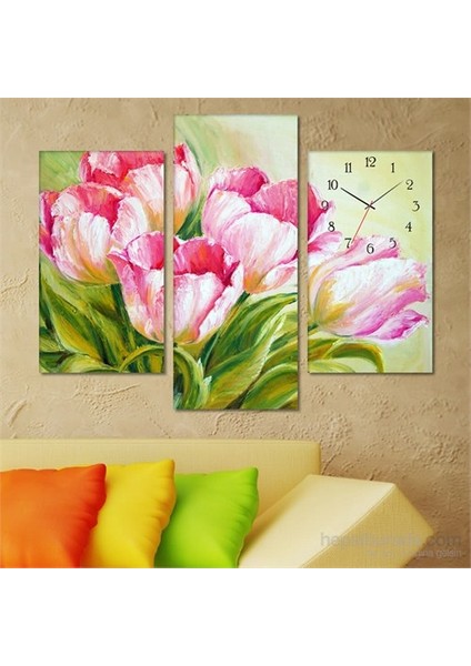 - Tulips Tablo Saat - 81X60cm - Çerçeve Hediye