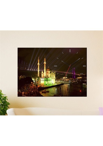 - Ortaköy Camii Canvas Tablo Saat - 45X30cm