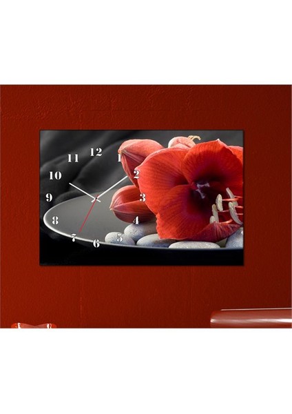 - Floral Iv Canvas Tablo Saat - 45X30cm