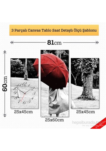 - Red Umbrella Tablo Saat - 81X60cm - Çerçeve Hediye