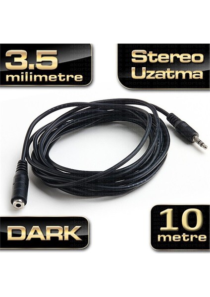 DARK 10metre 3.5mm Stereo Ses Uzatma Kablosu  (3.5mm Dişi - 3.5mm Erkek) DK-CB-AUEXTL1000