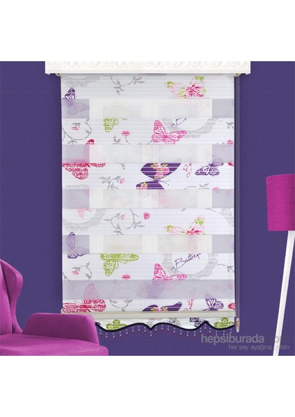 Zebra Perde Pliseli Butterfly 210X200 Etek Dilimli Mor