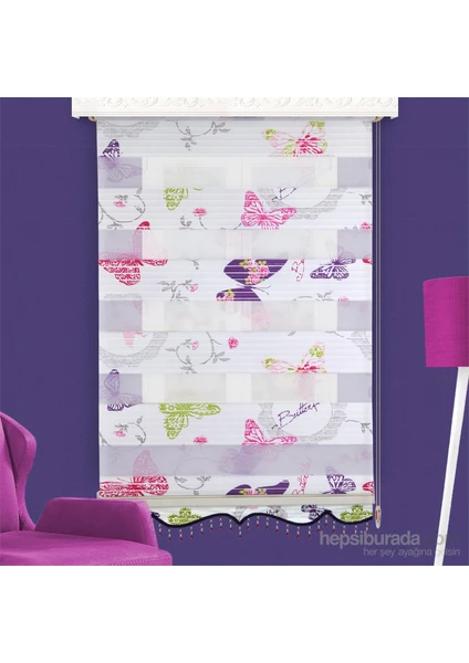 Zebra Perde Pliseli Butterfly 230X200 Etek Dilimli Mor