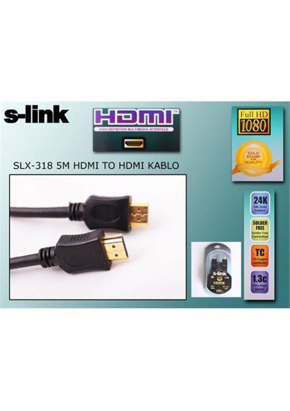 Slx-318 S-Lınk 5 Metre Hdmı Kablo Altın Uçlu V1.4 3D