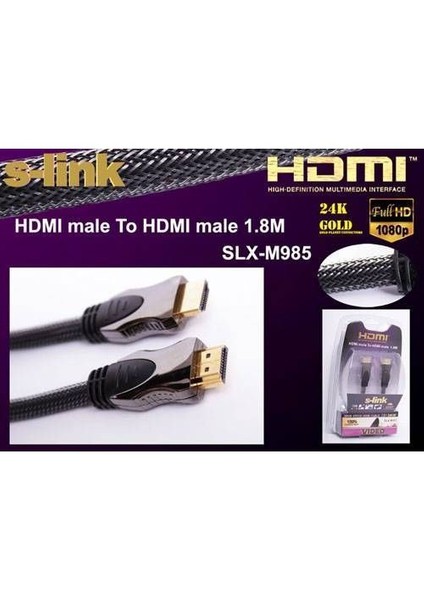 Slx-M985 S-Lınk 1,8 Metre Hdmı Altın Uçlu Metal Kablo