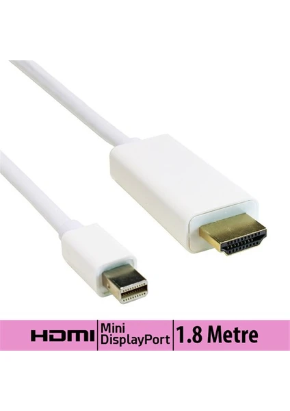 Ti-Mesh Macbook İçin Hdmı Kablo - Mini Dp M / Hdmı M Dönüştürücü - 1.8 M - Beyaz