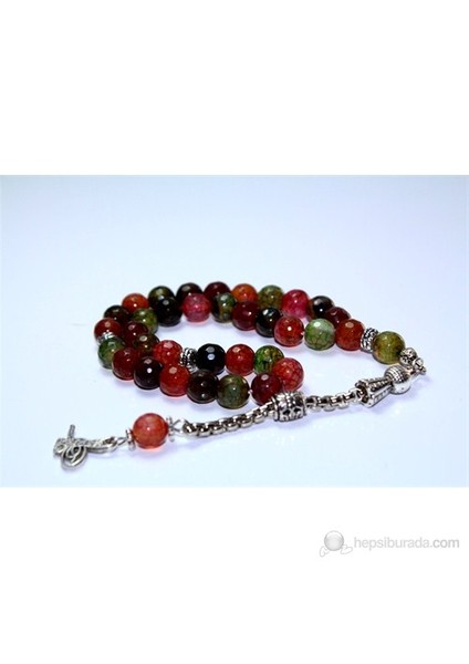 Damarlı Renkli Akik Taşı Tesbih 8 mm Faset Kesim
