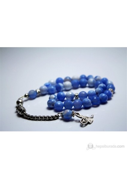 Mavili Akik Taşı Tesbih 8 mm Faset Kesim