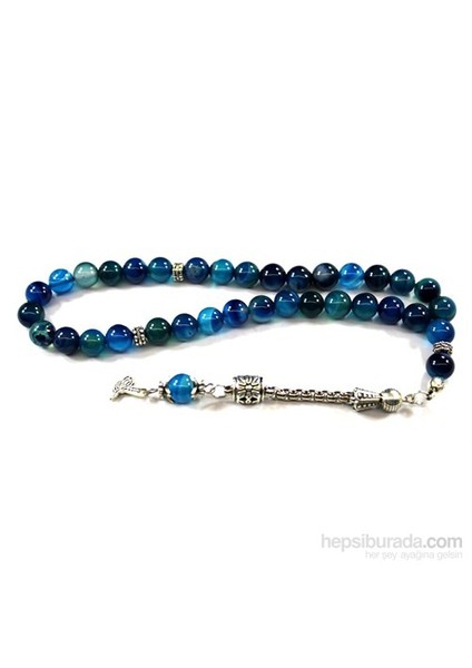Mavi Alacalı Akik Taşı 8 Mm Küre Kesim Tesbih