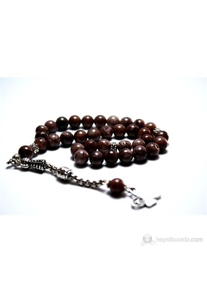 Kahve Alacalı Akik Taşı Tesbih 8 mm Küre Kesim