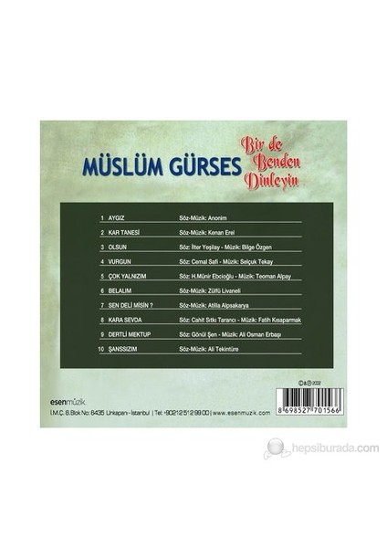 Müslüm Gürses - Bir De Benden Dinleyin (CD)