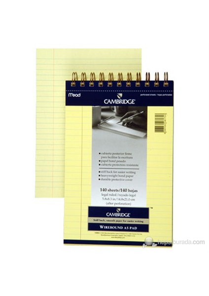 Defter Cambridge A5 Sarı 140 Yp. Çizgili M143852