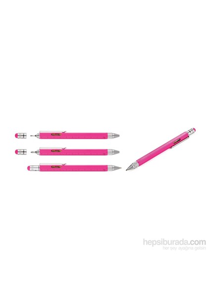 Pıp20/Np Construction Su Terazili Stylus Tükenmez Kalem - Pembe cm Ve İnç Cinsinden 2 Ayrı Cetvel, Touch Tepe, Tornavida