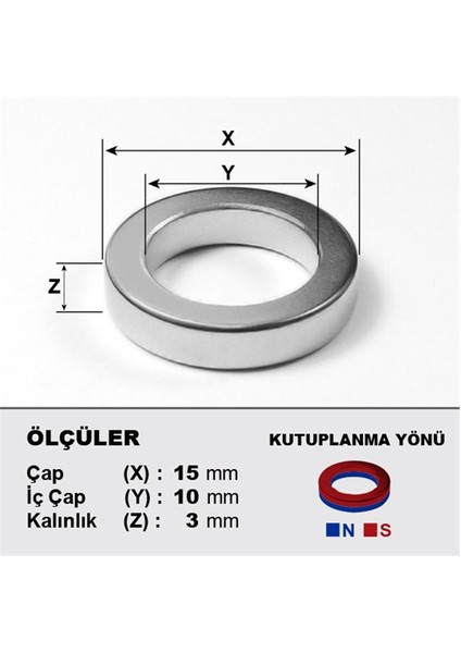 Neodyum Mıknatıs Halka D15xd10x3 mm (15'li Paket) fırsatları