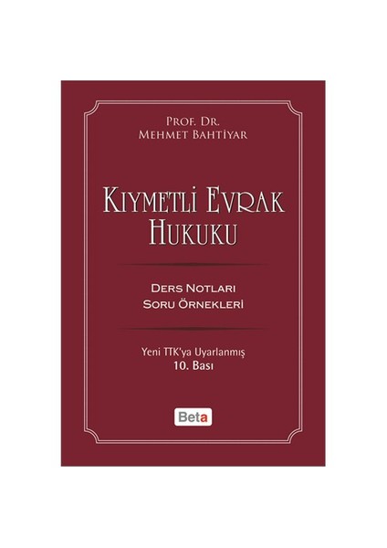 Kıymetli Evrak Hukuku-Mehmet Bahtiyar