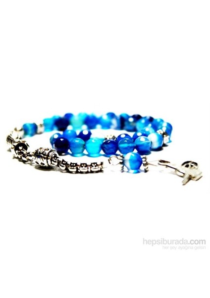 6 mm Faset Kesim Mavi Alacalı Akik Taşı Tesbih