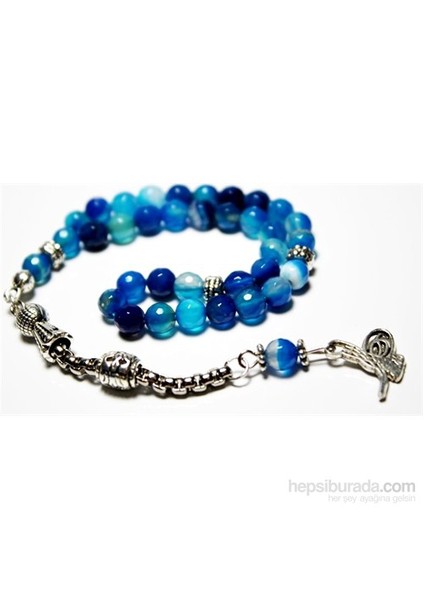 6 mm Faset Kesim Mavi Alacalı Akik Taşı Tesbih