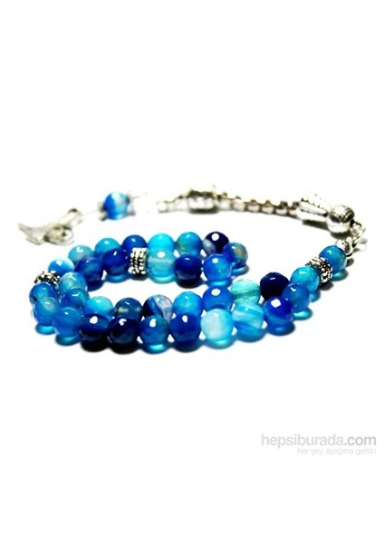 6 mm Faset Kesim Mavi Alacalı Akik Taşı Tesbih