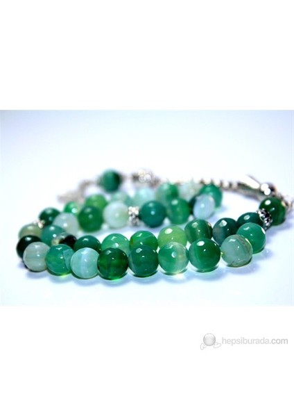 Yeşil Alacalı Akik Taşı Tesbih 8 mm Faset Kesim