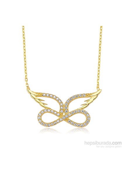 Bayan Lili Melek Kanatlı Sonsuzluk Gümüş Kolye