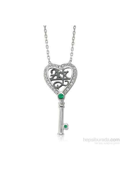 Bayan Lili Gümüş Aşk Yazılı Anahtar Kolye