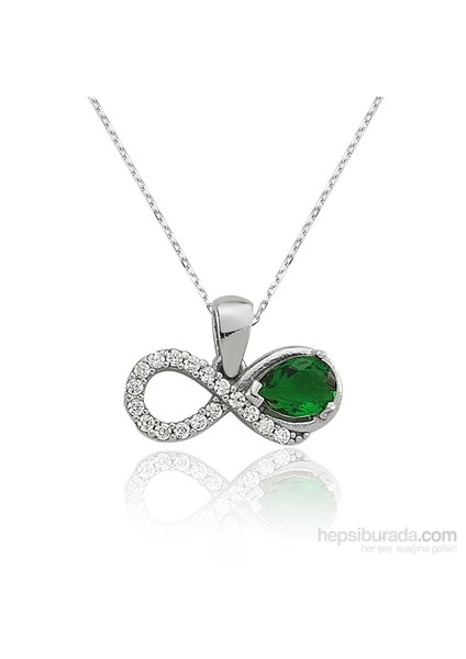 Bayan Lili Gümüş Zümrüt Taşlı Sonsuzluk Kolye