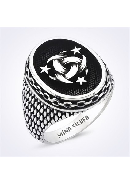 Osmanlı Mit Logolu Taşsız Gümüş Erkek Yüzük