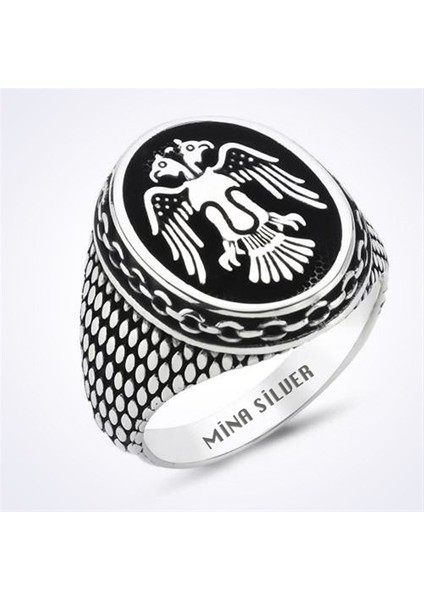 Selçuklu Kartalı Güş Sembolu Taşsız Gümüş Erkek Yüzük