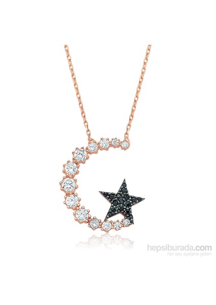 Bayan Lili Gümüş Ay Yıldız Kolye