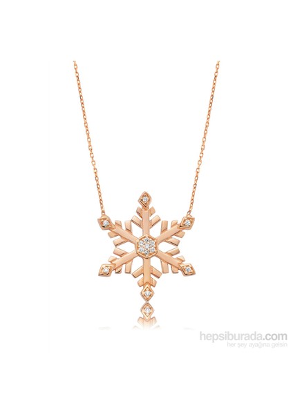 Bayan Lili Gümüş Rose Kristal Kar Tanesi Kolye