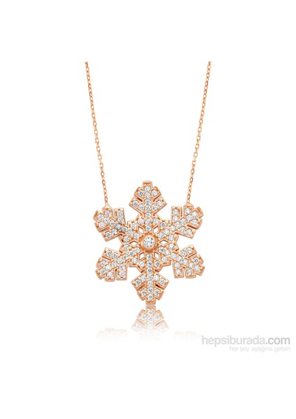 Bayan Lili Gümüş Rose Taşlı Kar Tanesi Kolye