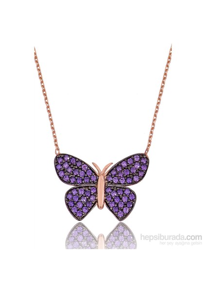 Olivin Accesories Gümüş Mor Kelebek Kolye 432909