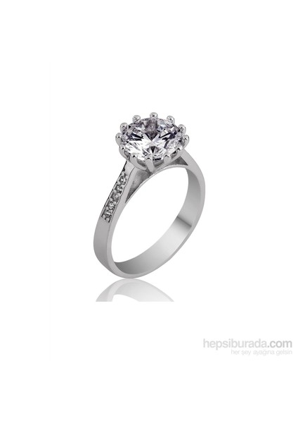 Olivin Accessories Gümüş Çok Tırnaklı Tektaş Yüzük 605558