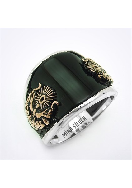 Osmanlı Armalı Siyah Taşlı Erkek Gümüş Yüzük